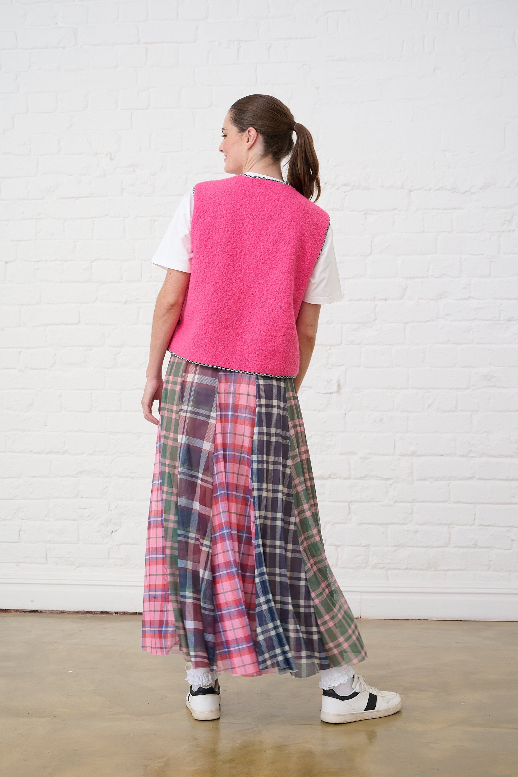 Panelled Mesh Skirt in Multi Check