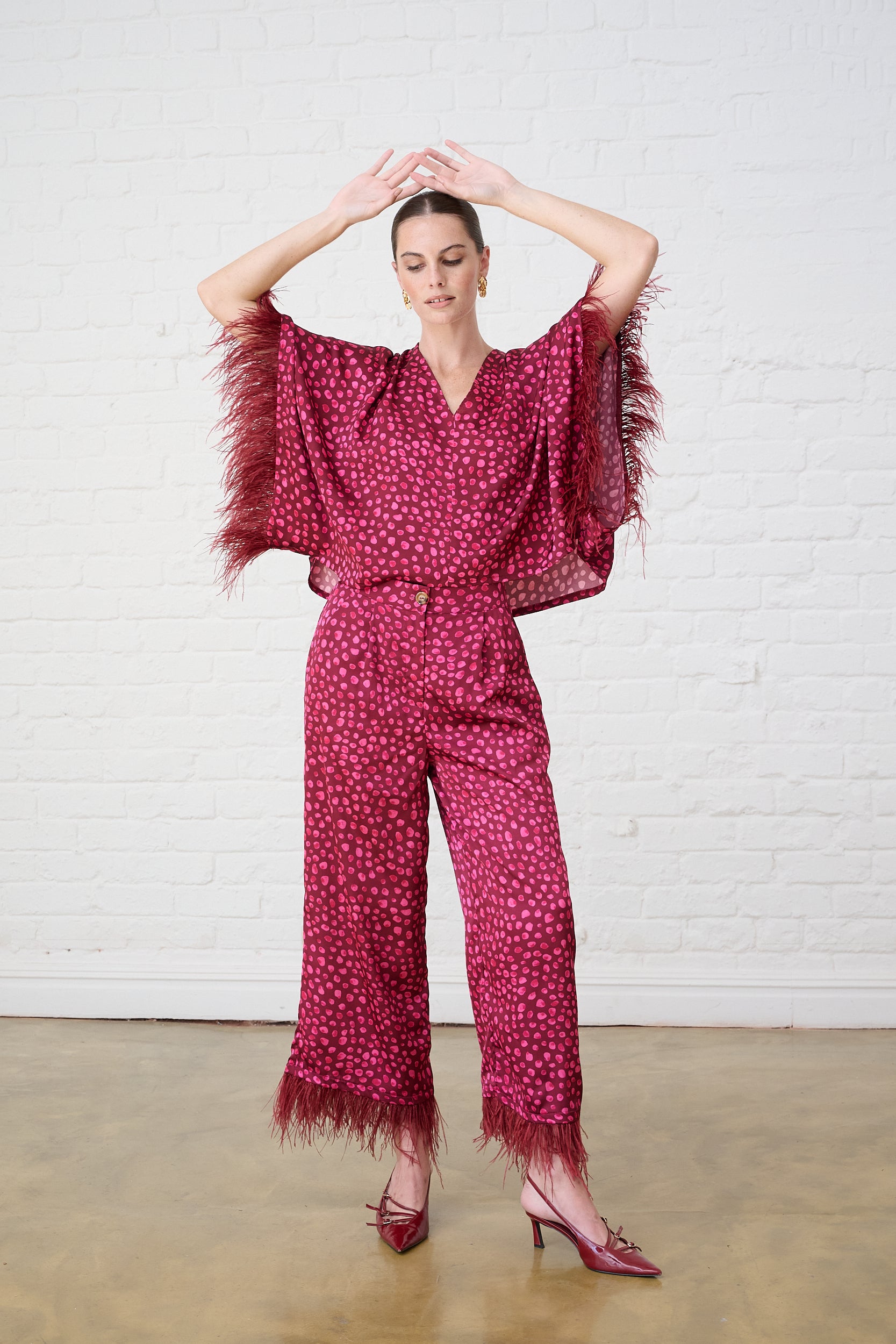 Sizzle Feather Kimono Top in Pink