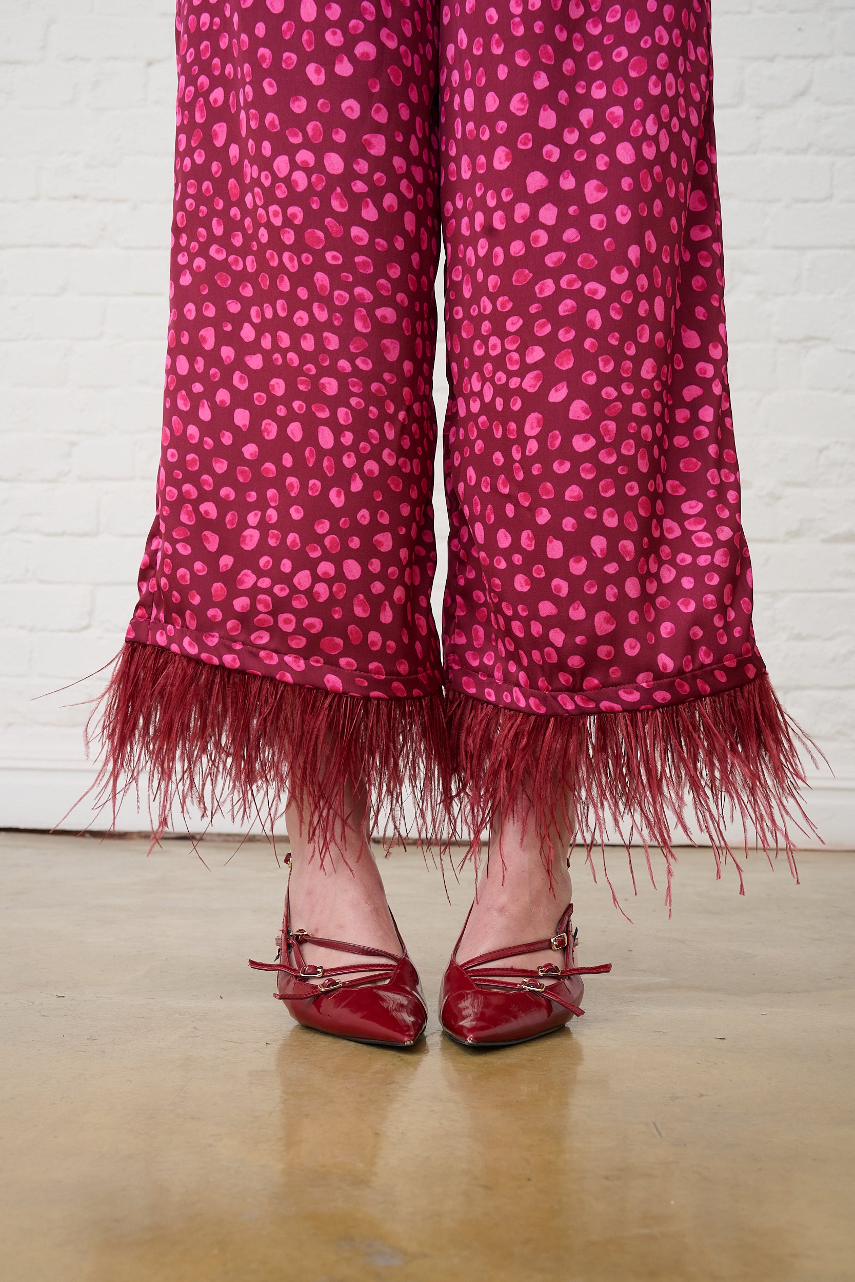 Pants with Feather Trim