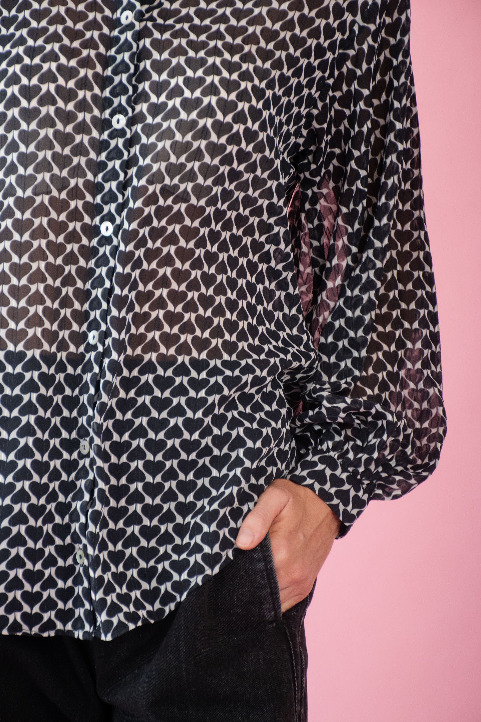 Bellow Sleeve Shirt in Heart Chiffon