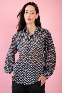 Bellow Sleeve Shirt in Heart Chiffon