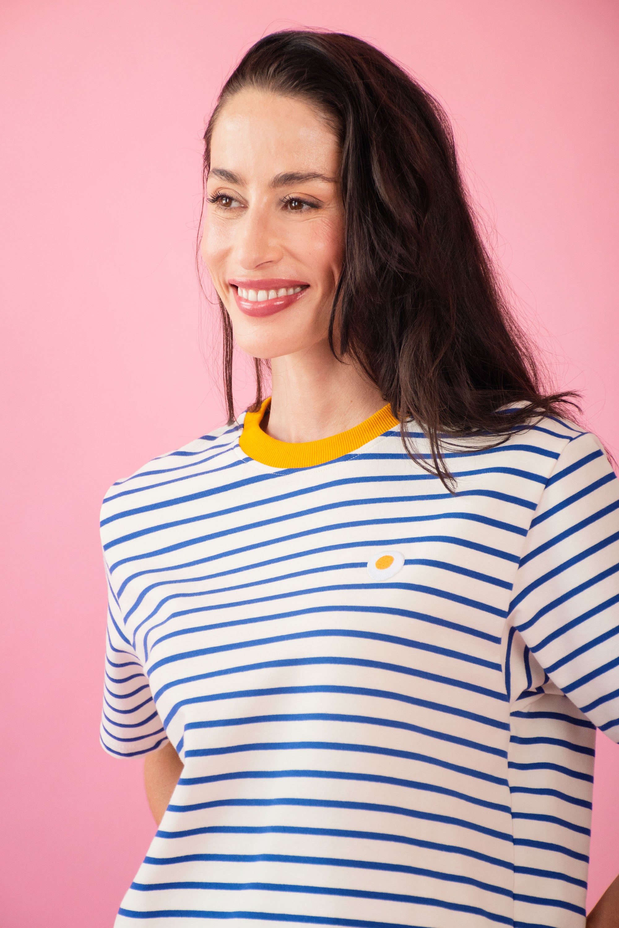 Striped Tee with Embroidered Egg