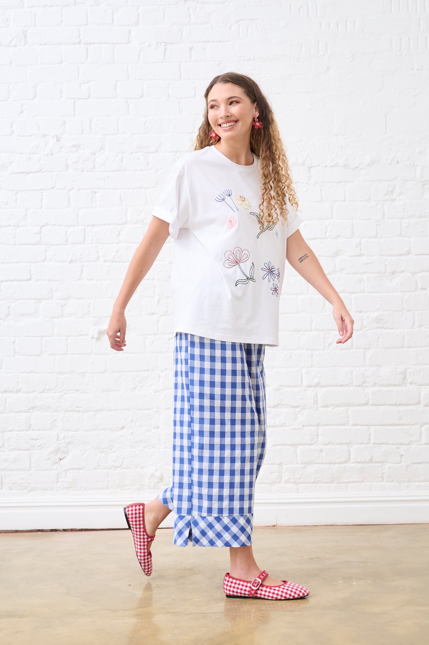 Elasticated Pants with Side Pockets in Blue Gingham
