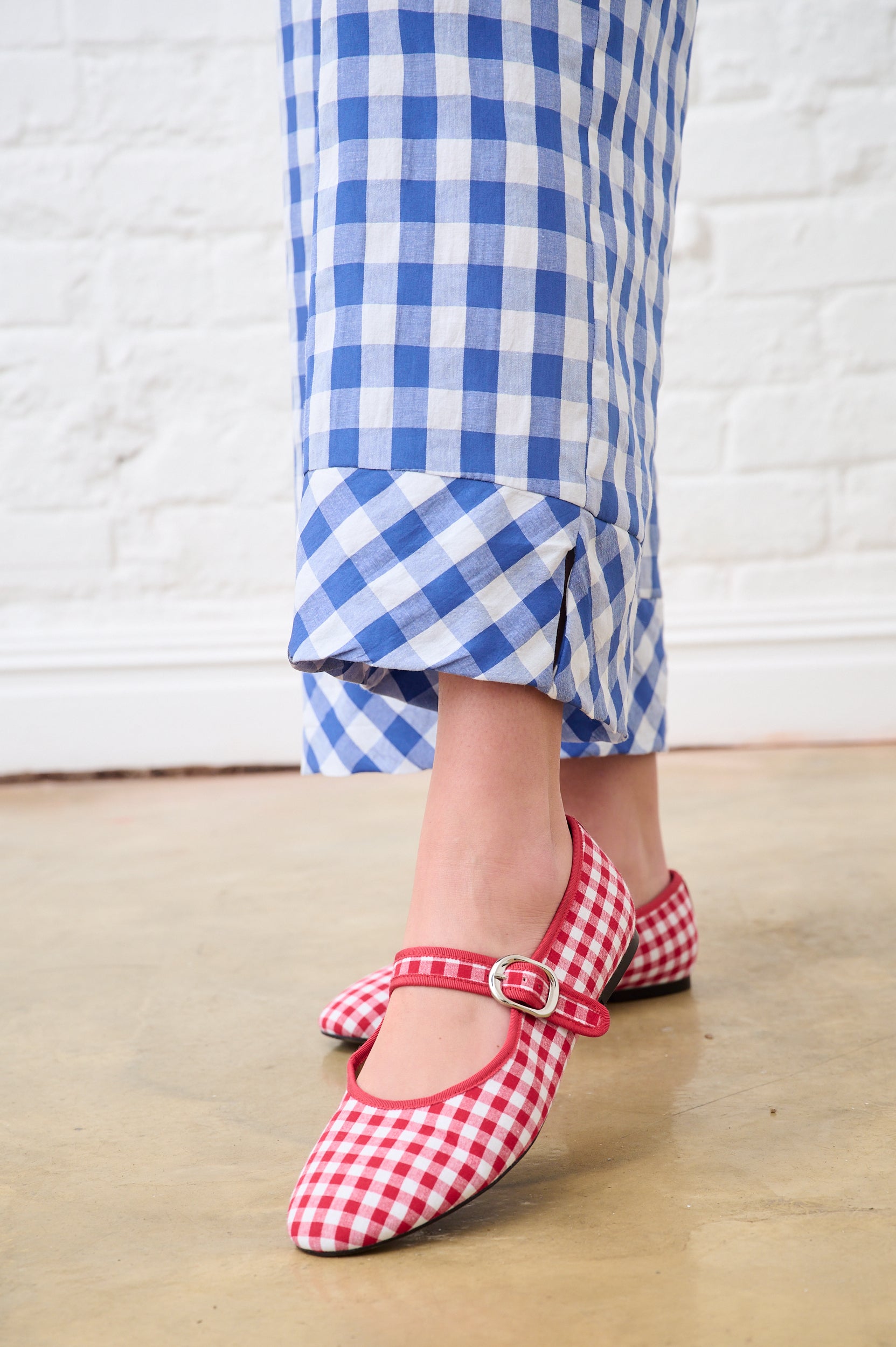 Elasticated Pants with Side Pockets in Blue Gingham