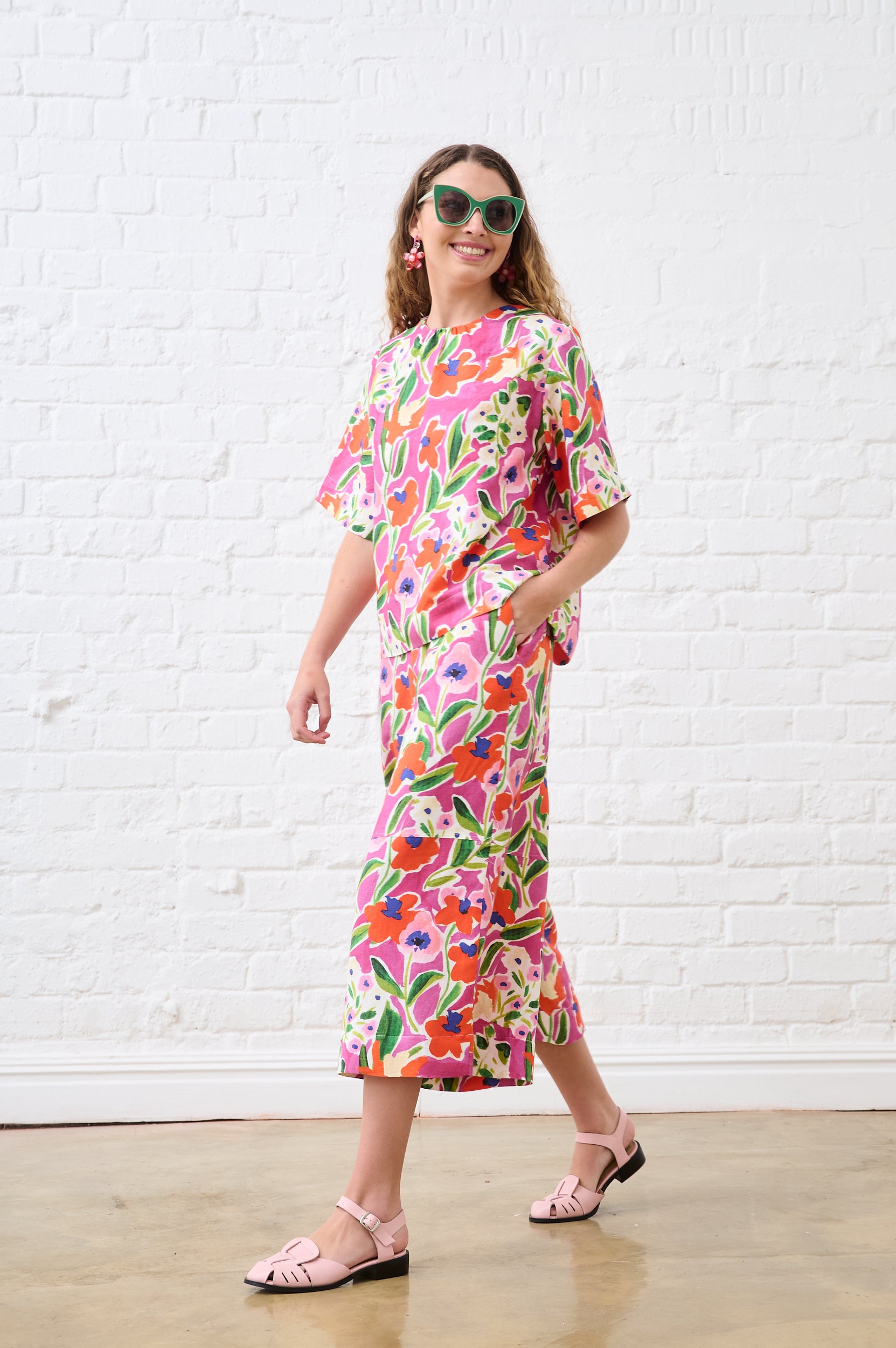 Linen T-Shirt in Watercolour Floral