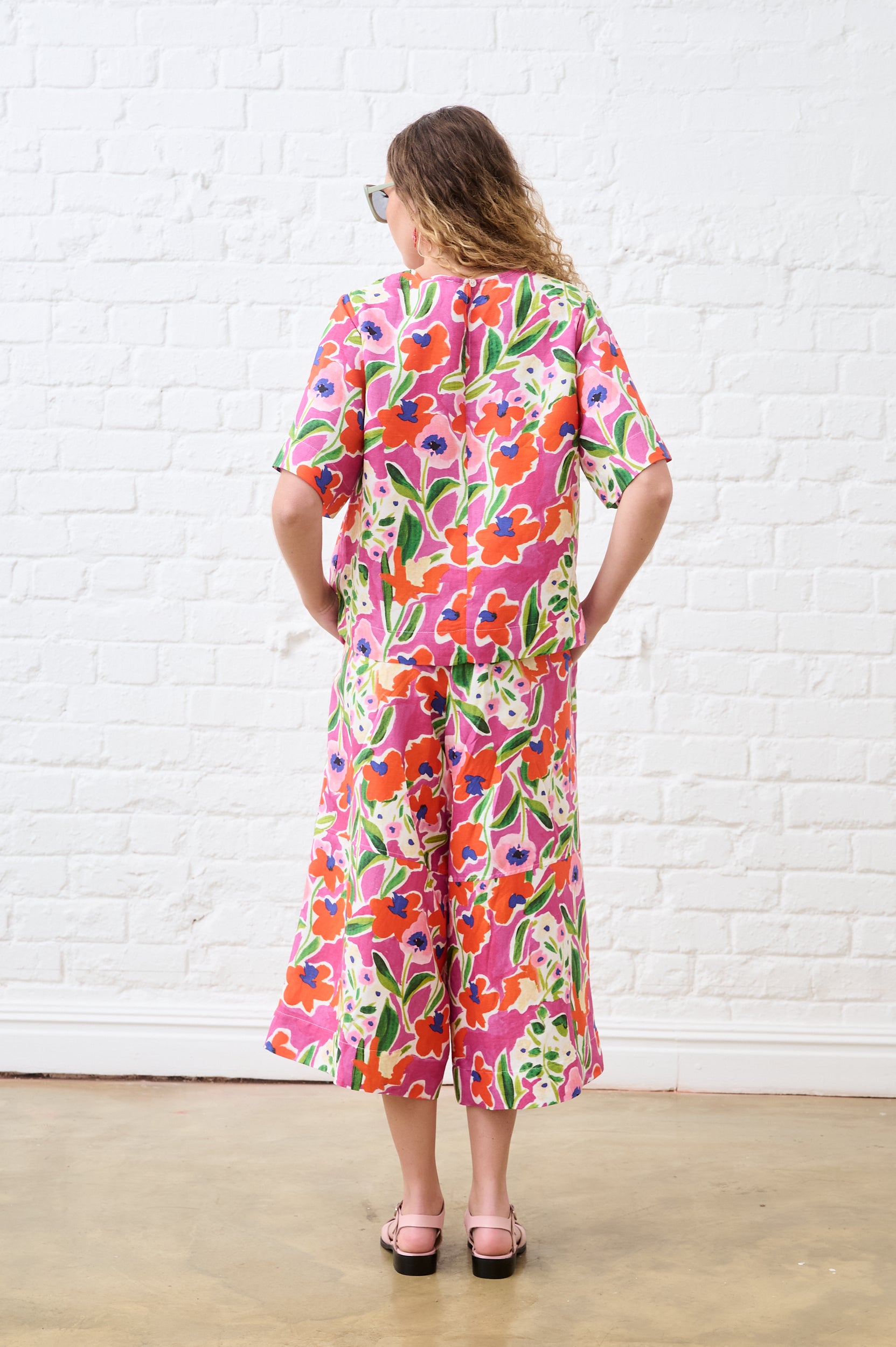 Linen T-Shirt in Watercolour Floral