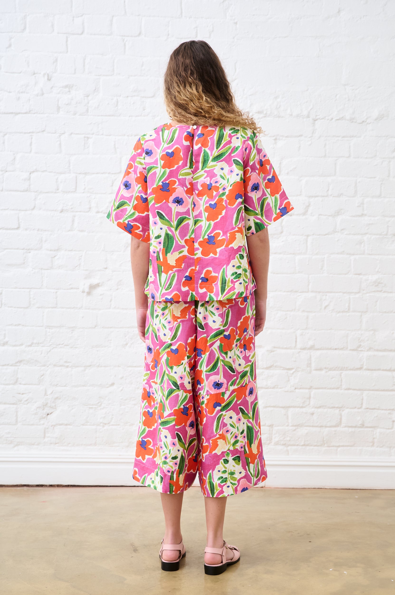 Linen T-Shirt in Watercolour Floral