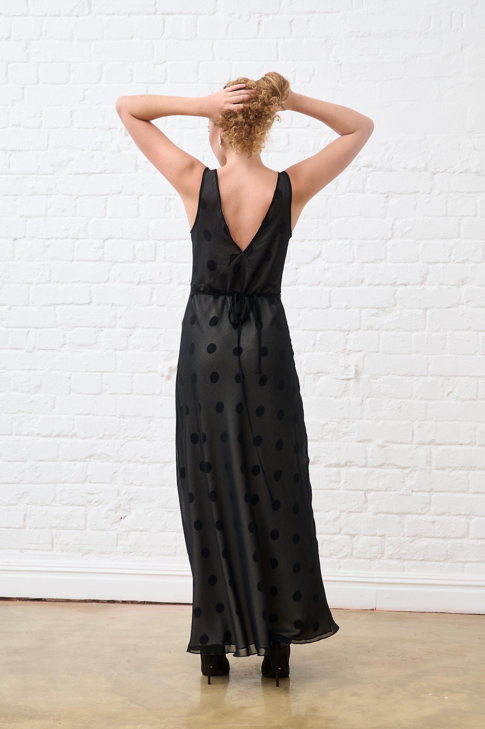 Sheer Overlay Spot Bias Maxi Dress