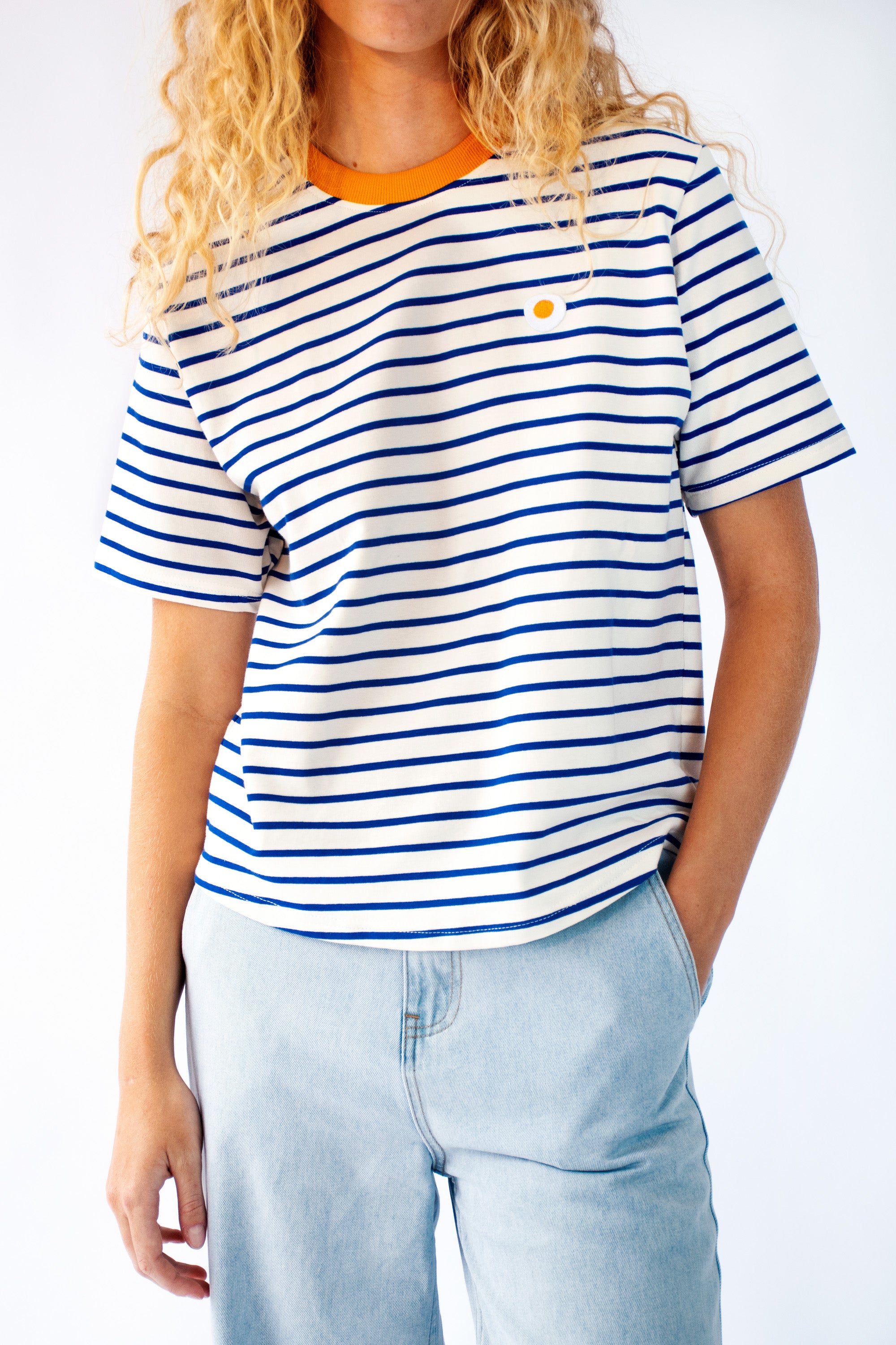 Striped Tee with Embroidered Egg