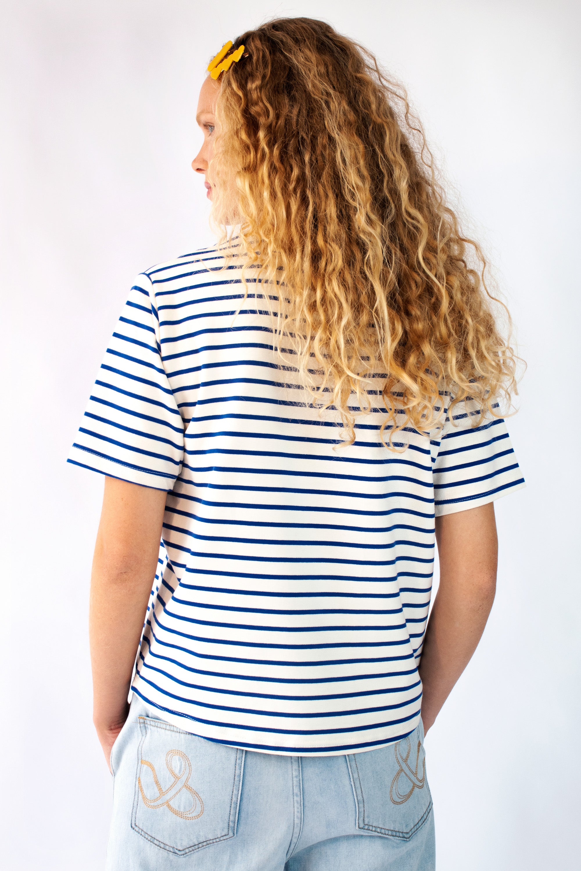 Striped Tee with Embroidered Egg