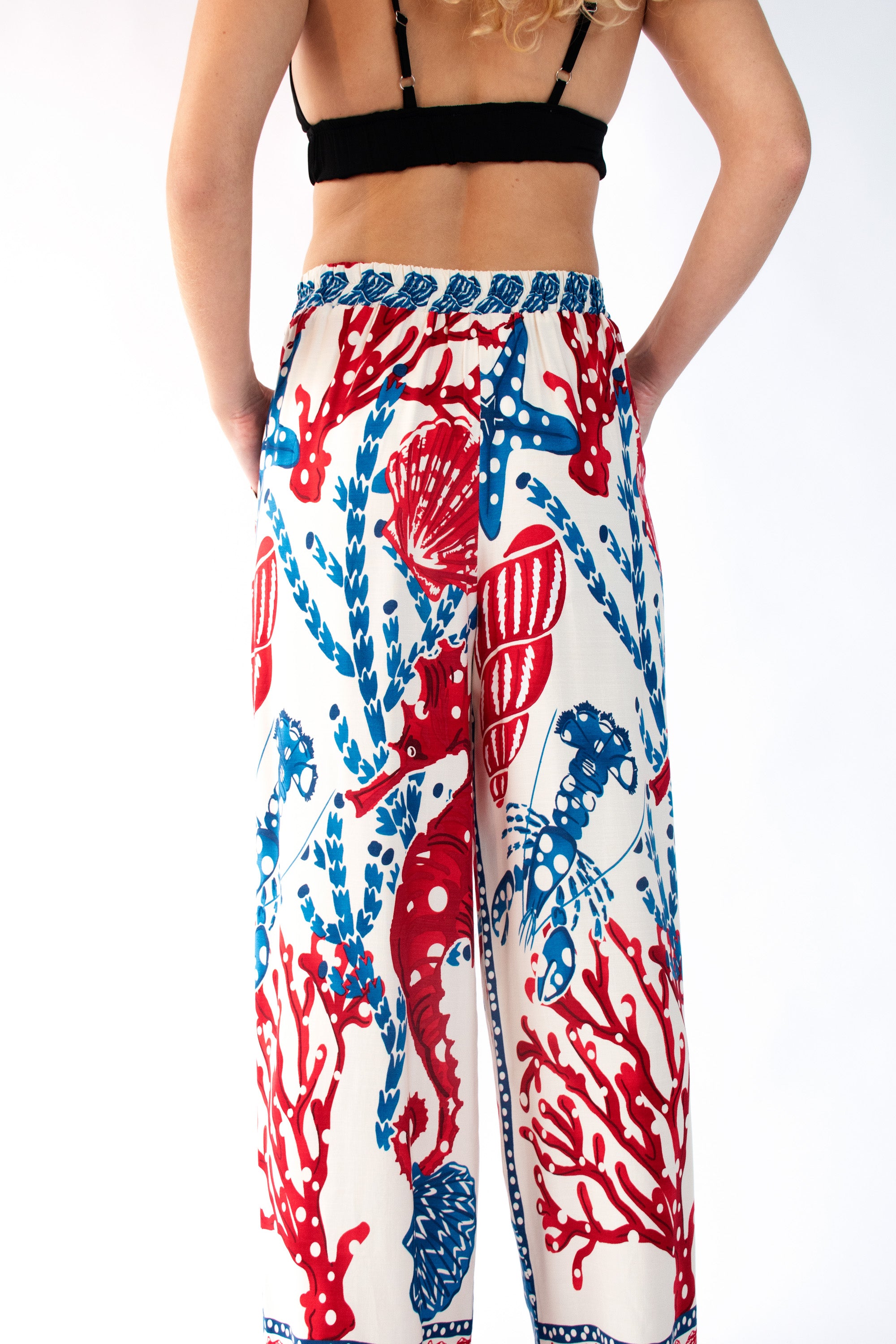 Wide Leg Pants with Pleats in Seahorse