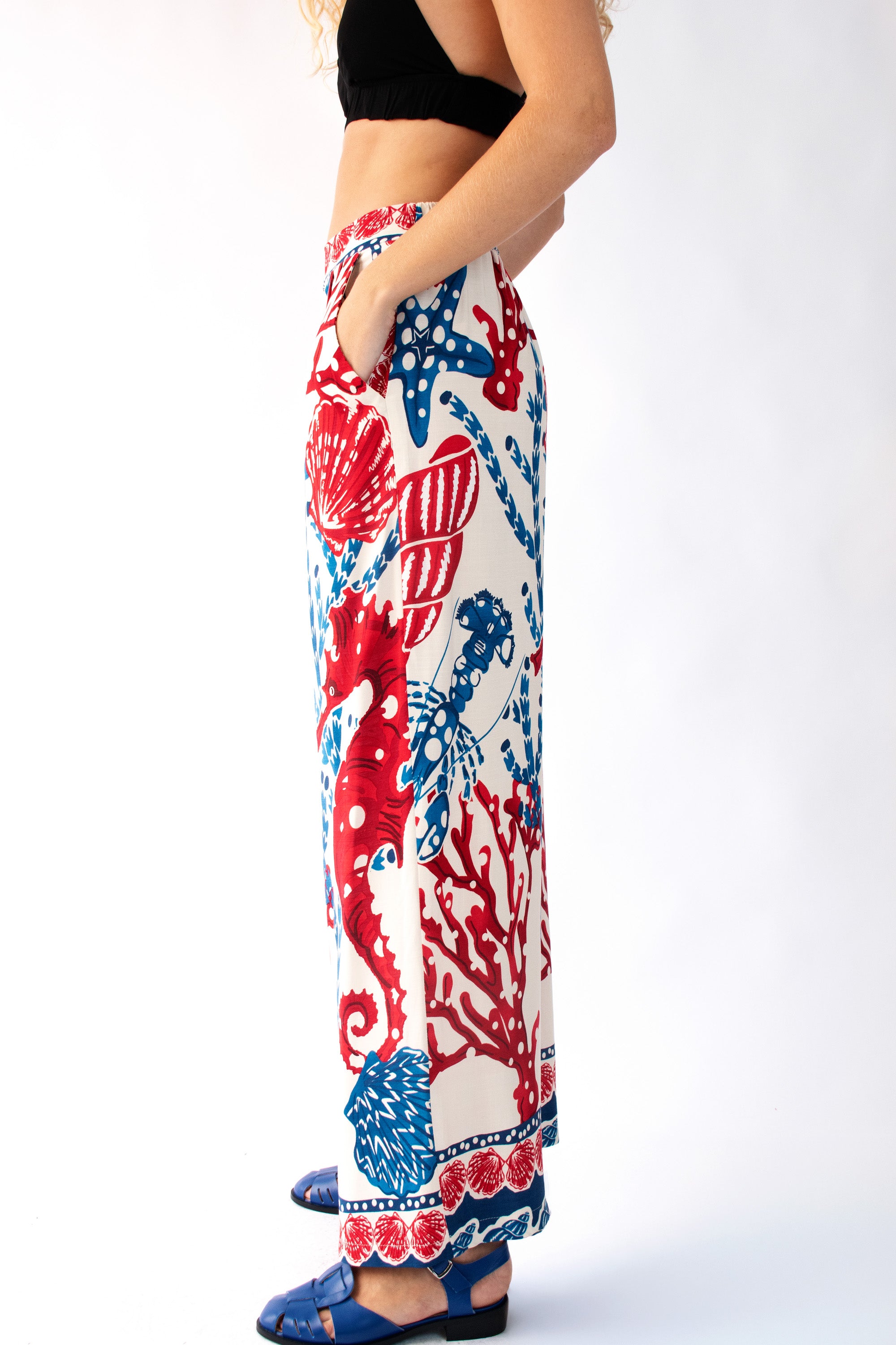 Wide Leg Pants with Pleats in Seahorse