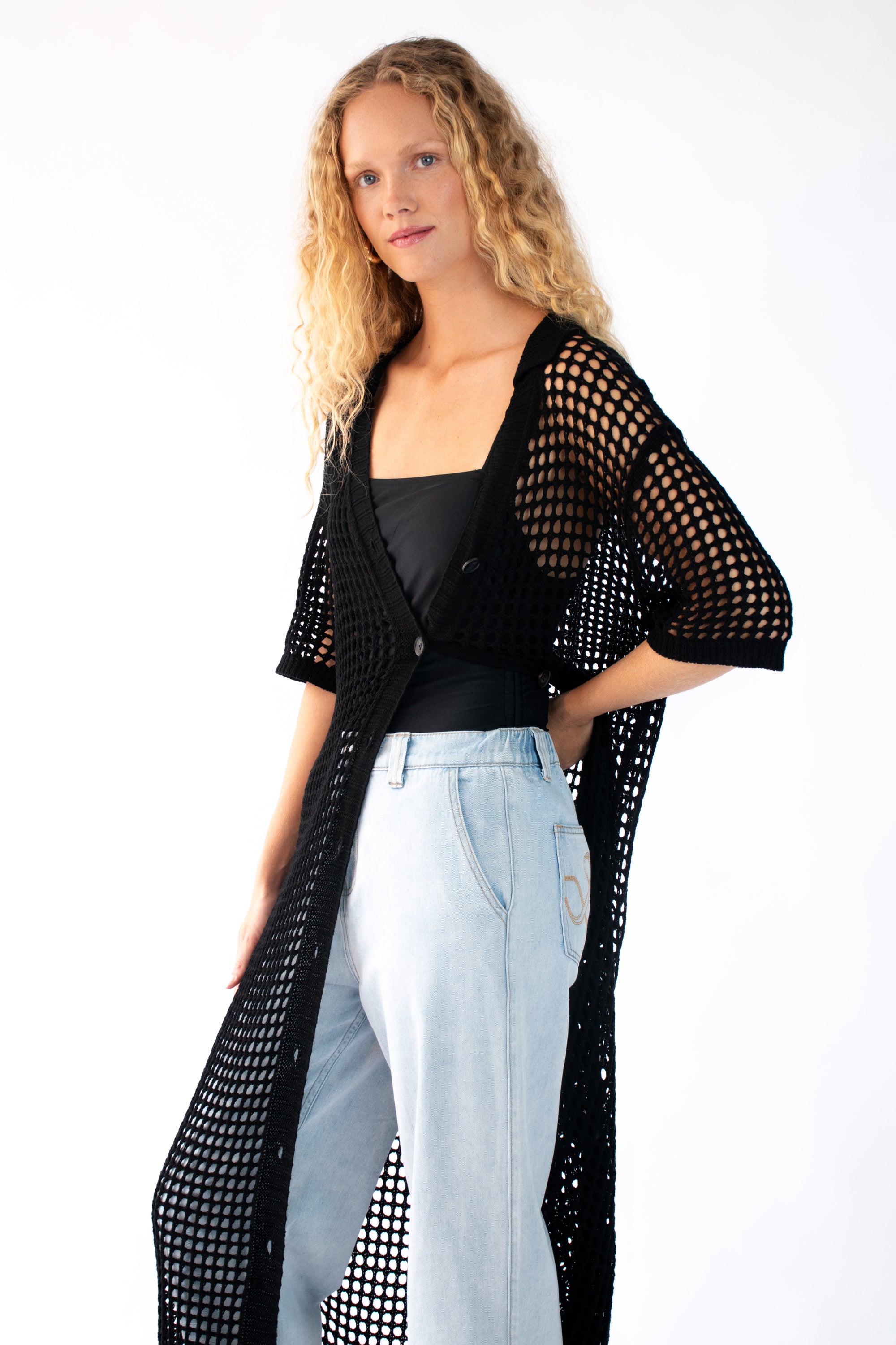 Fishnet Maxi Cardigan