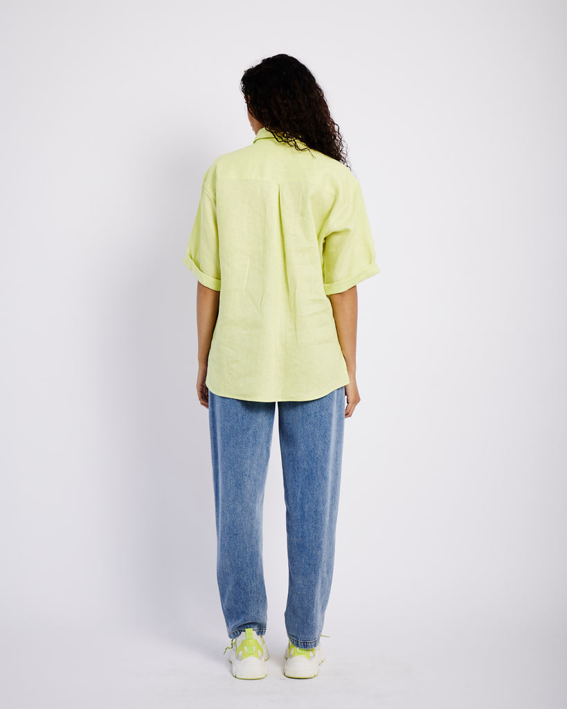 Oversized Linen Shirt in Lime - Me&B