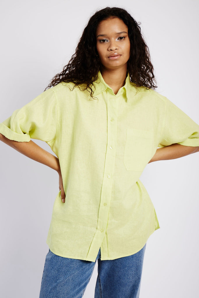 Oversized Linen Shirt in Lime - Me&B