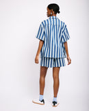 Short Sleeve Denim Knit Stripe Shirt