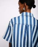 Short Sleeve Denim Knit Stripe Shirt