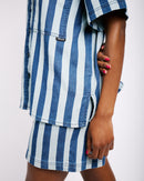 Short Sleeve Denim Knit Stripe Shirt