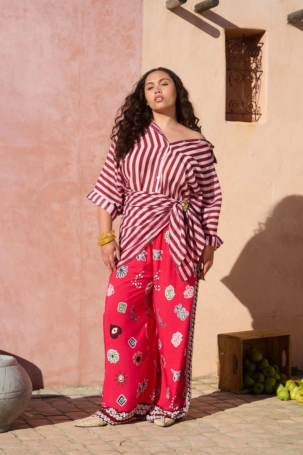 Tea Berry Wide Leg Pant in Moroccan Print