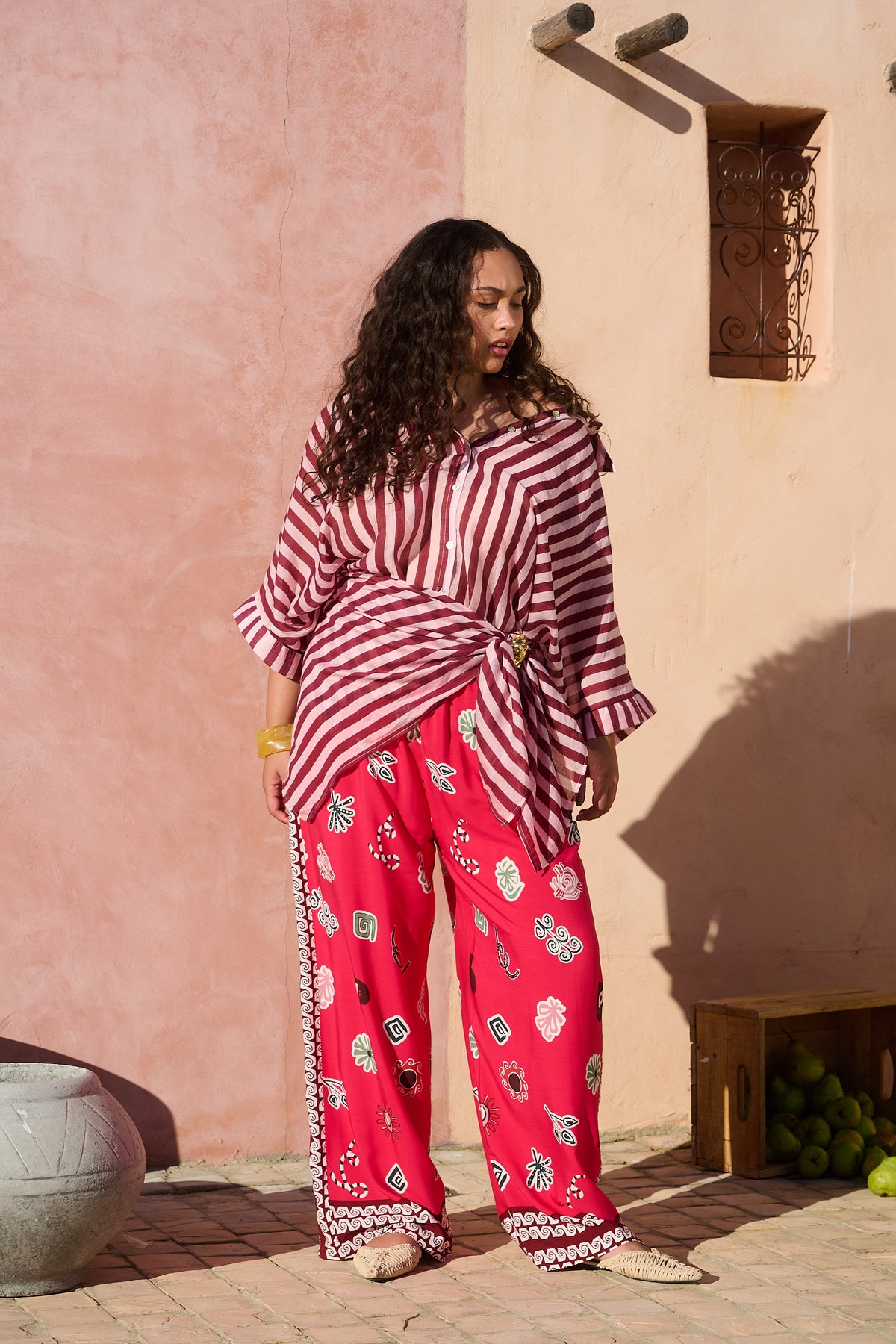 Tea Berry Wide Leg Pant in Moroccan Print
