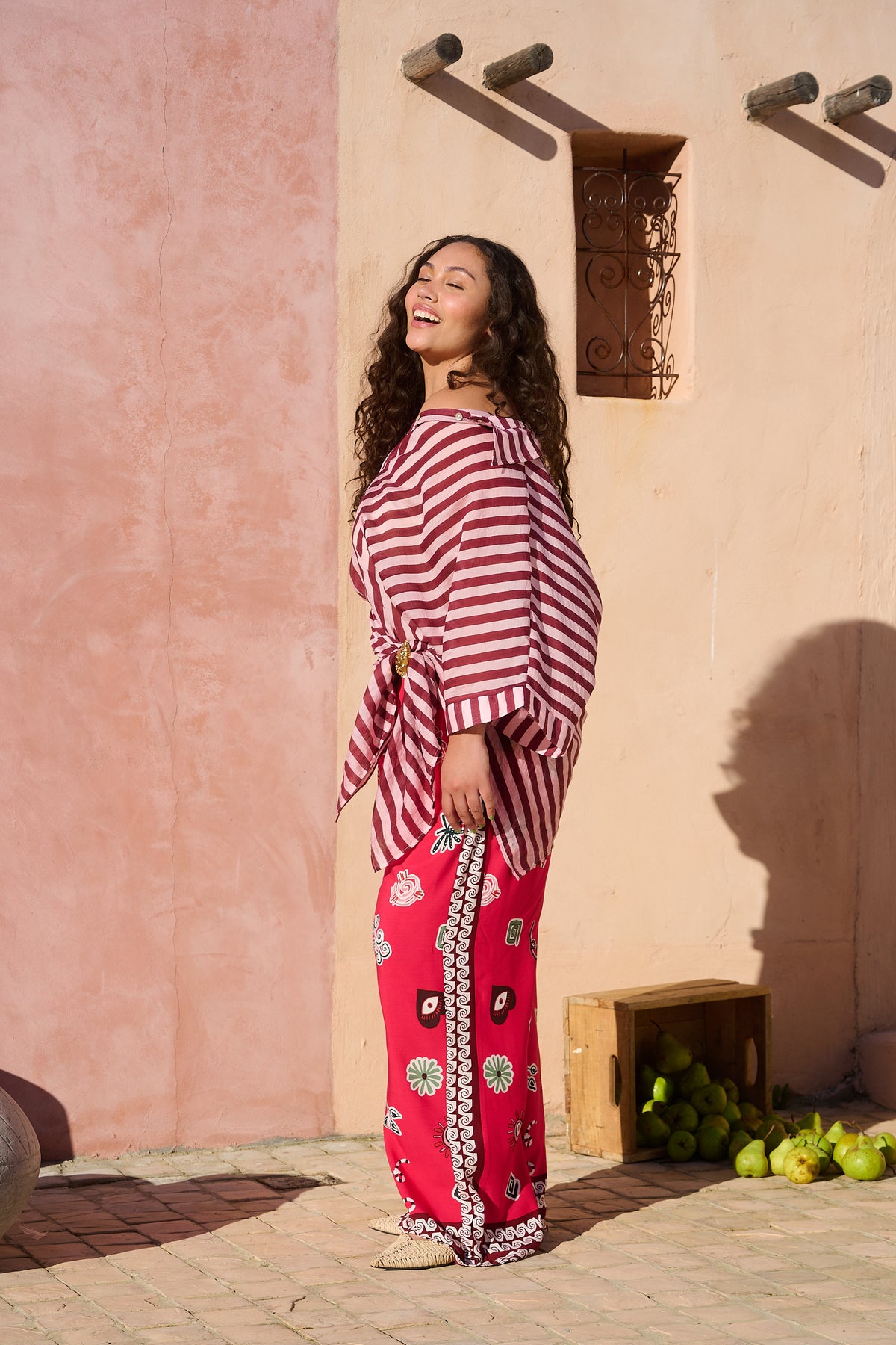 Tea Berry Wide Leg Pant in Moroccan Print