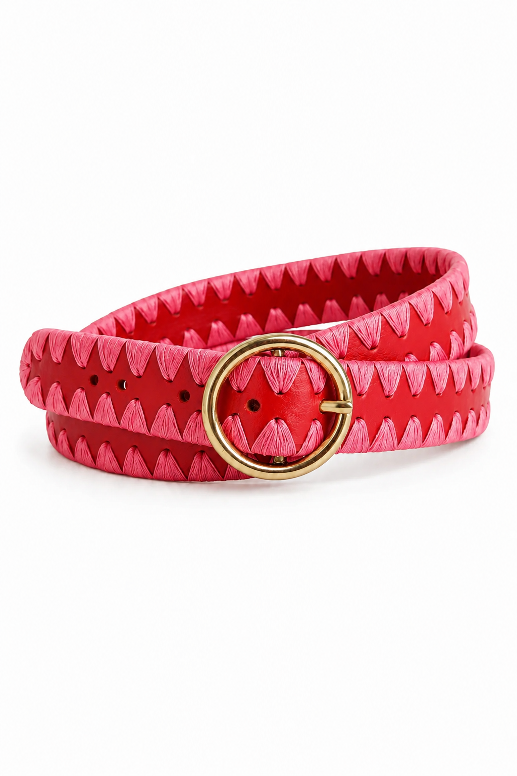 Red Belt with Pink Stitching