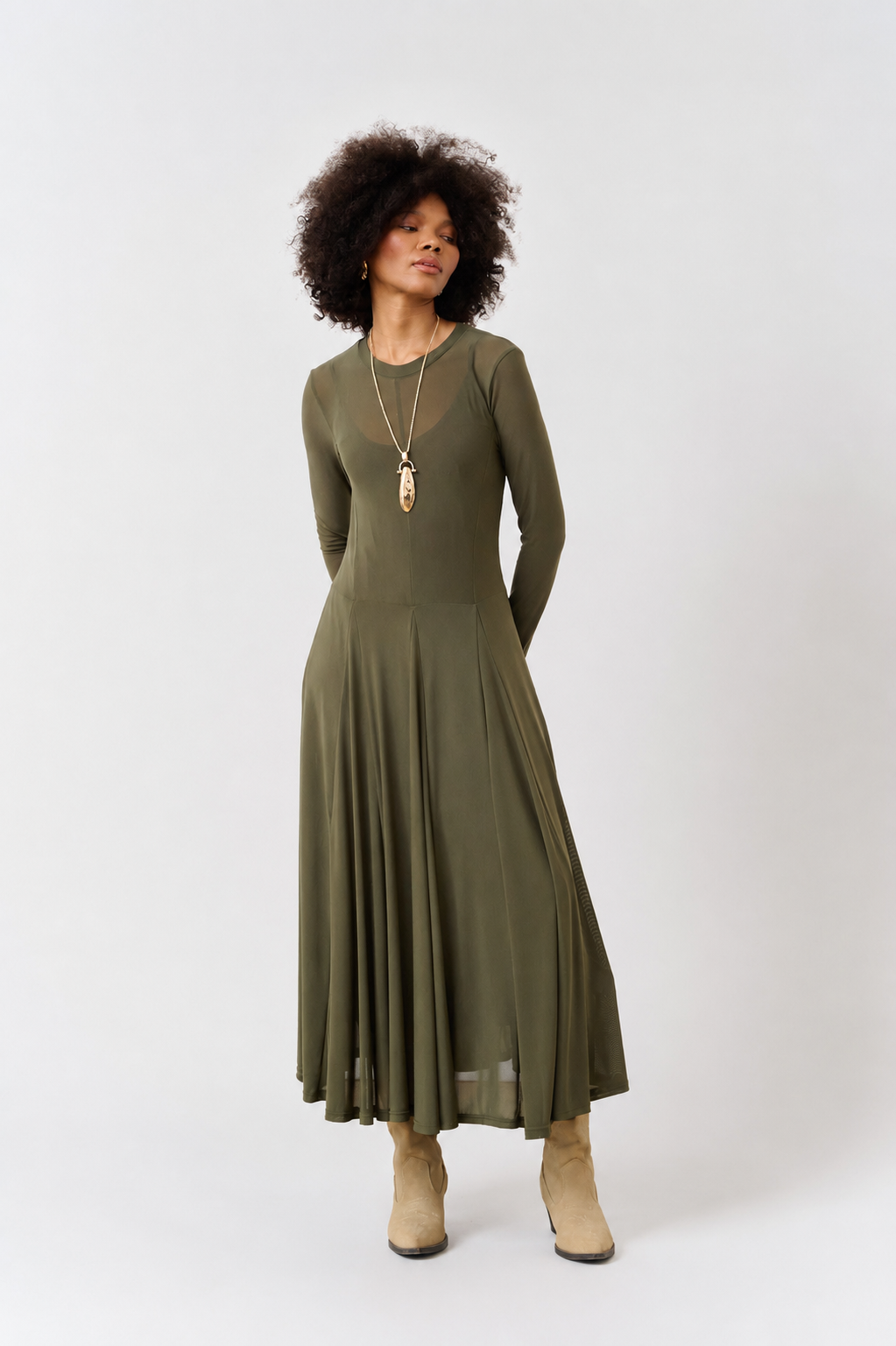 Moss Green Mesh Maxi Dress