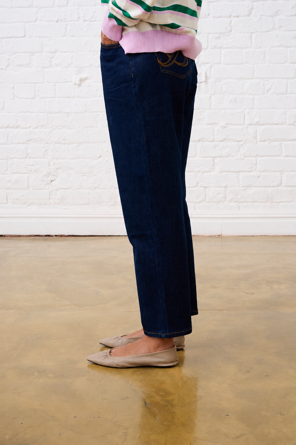 Belted Mom Jeans in Dark Wash