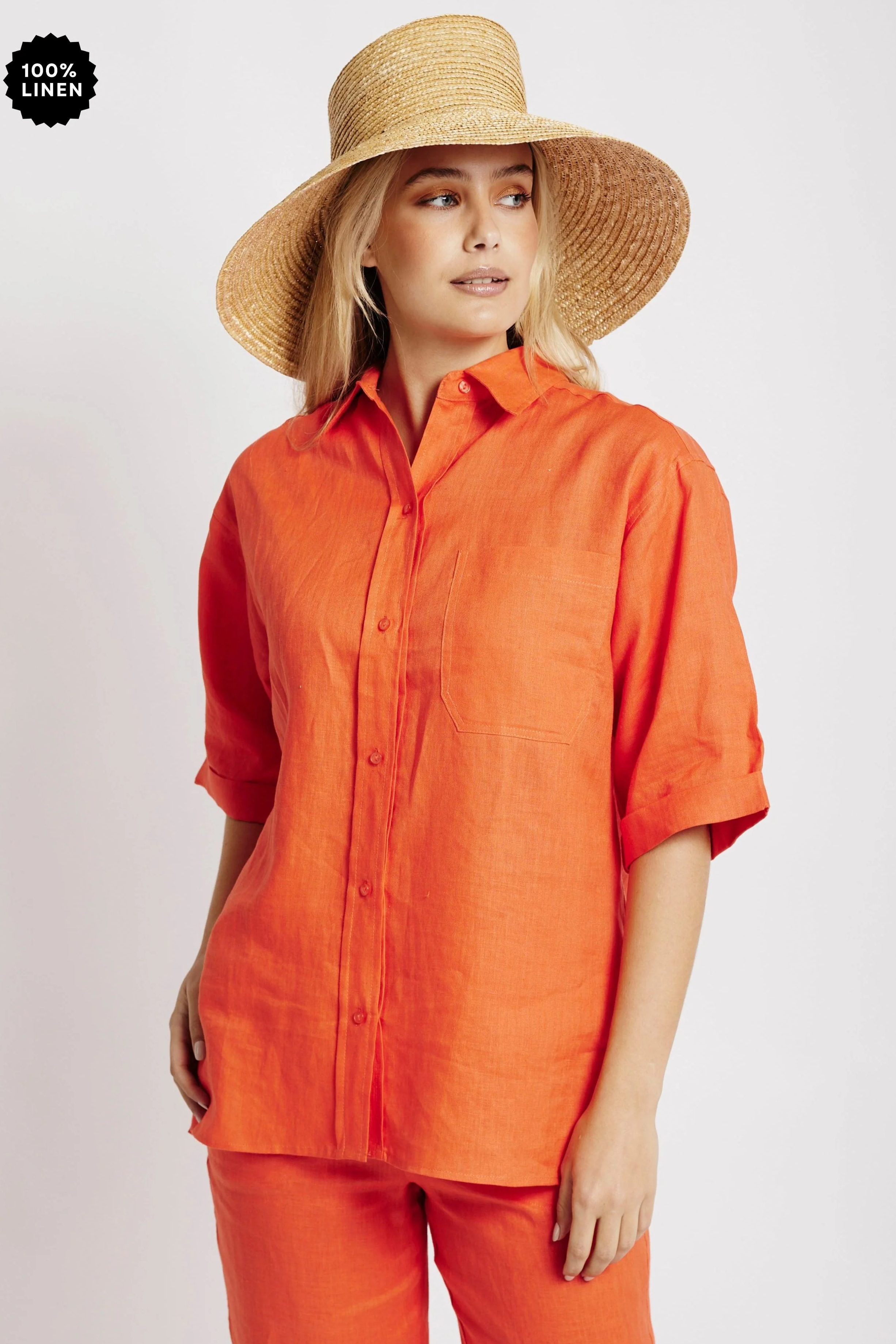 Oversized Linen Shirt in Coral - Me&B