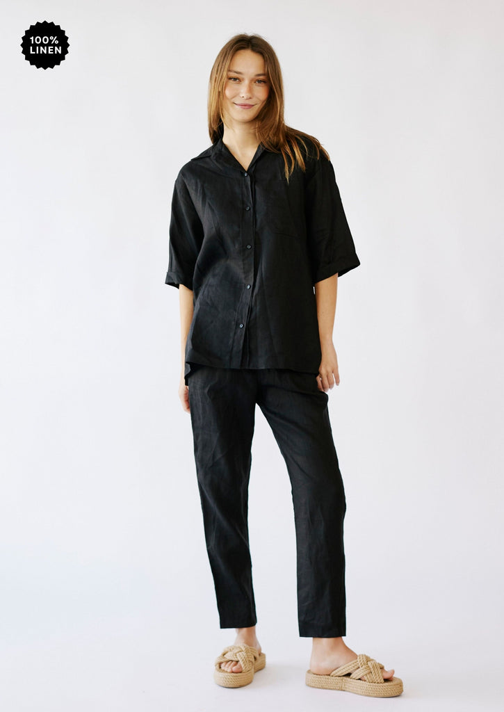 Me&B. Women's clothing.  Oversized Linen shirt. Black linen shirt. Button up linen shirt. Local South African Brand.