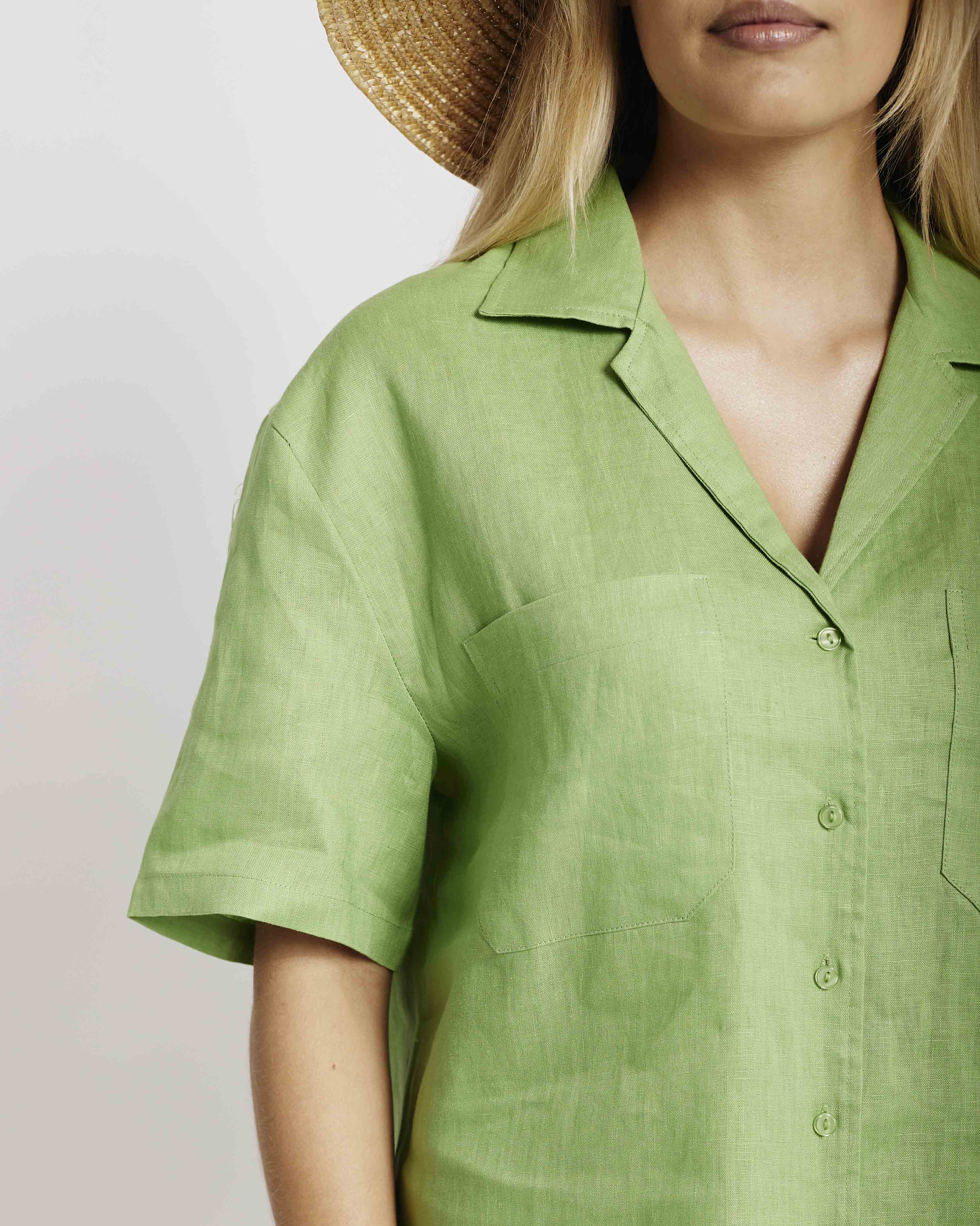 Revere Collar Linen Shirt in Avocado - Me&B