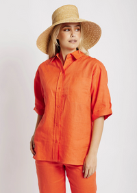 Oversized Linen Shirt in Coral - Me&B