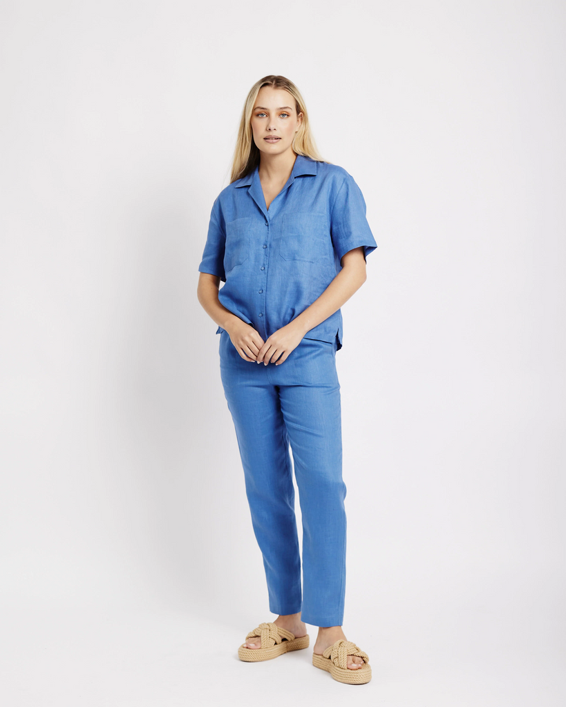 The Ultimate Tapered Leg Linen Pant in Blue - Me&B