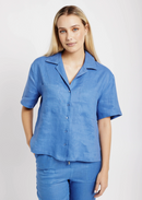 Revere Collar Linen Shirt in Blue - Me&B