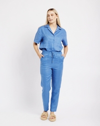 Revere Collar Linen Shirt in Blue - Me&B