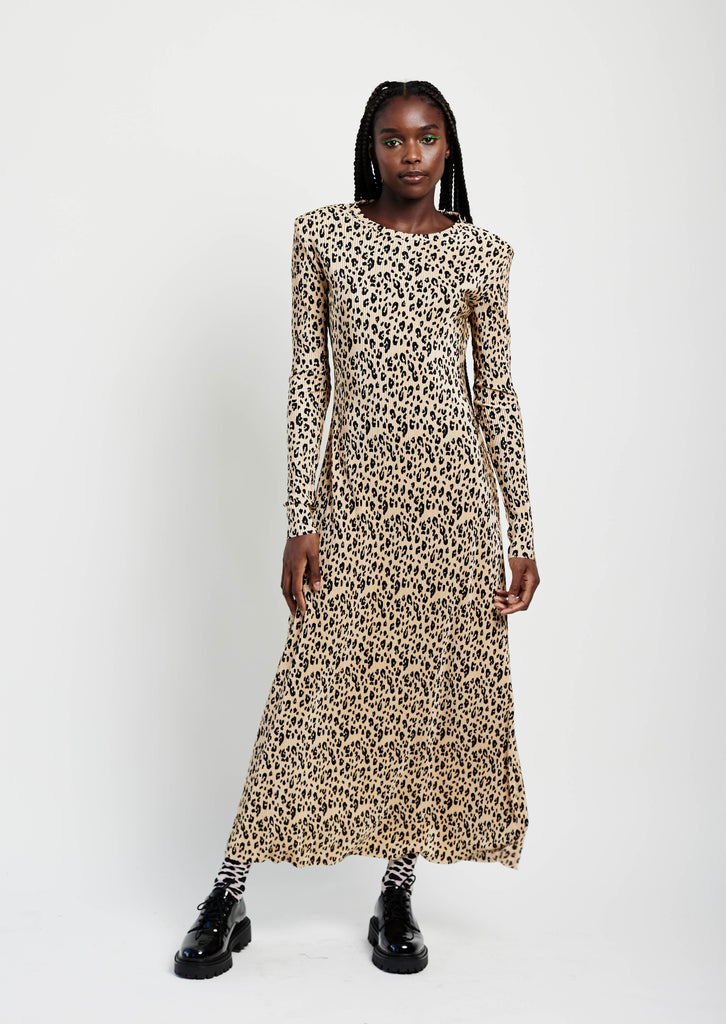 MeandB. Dress. Women. Animal print maxi length dress. Leopard print long sleeve dress. Long sleeve dress. Locally made. Johannesburg.