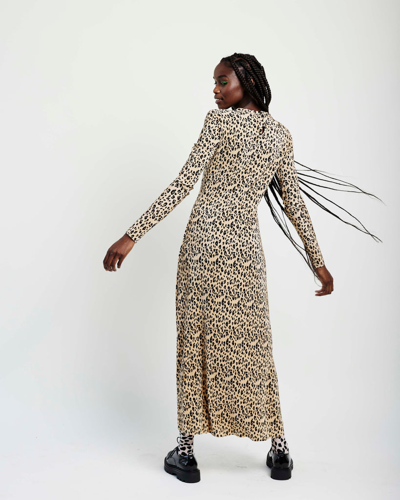 Me & B. Dress. Women. Animal print maxi length dress. Leopard print long sleeve dress. Long sleeve dress. Locally made. Cape Town