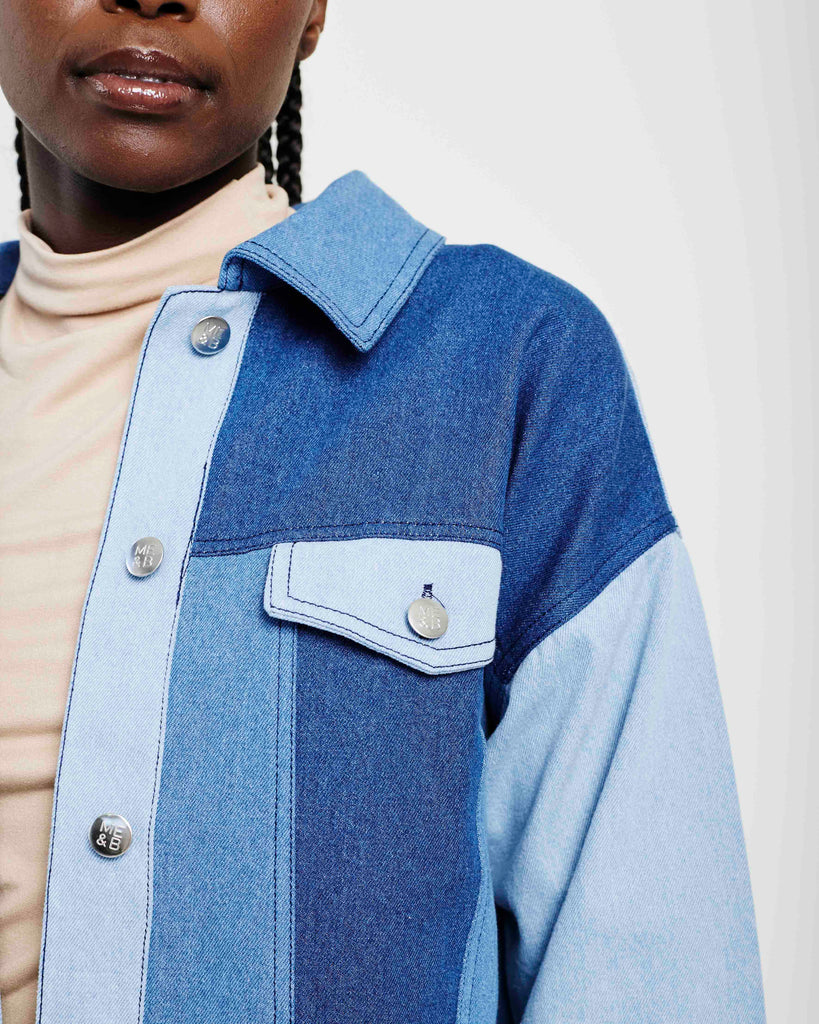 MeandB. Jackets. Women. Blue denim jacket. Patchwork jacket. Local brand. Johannesburg