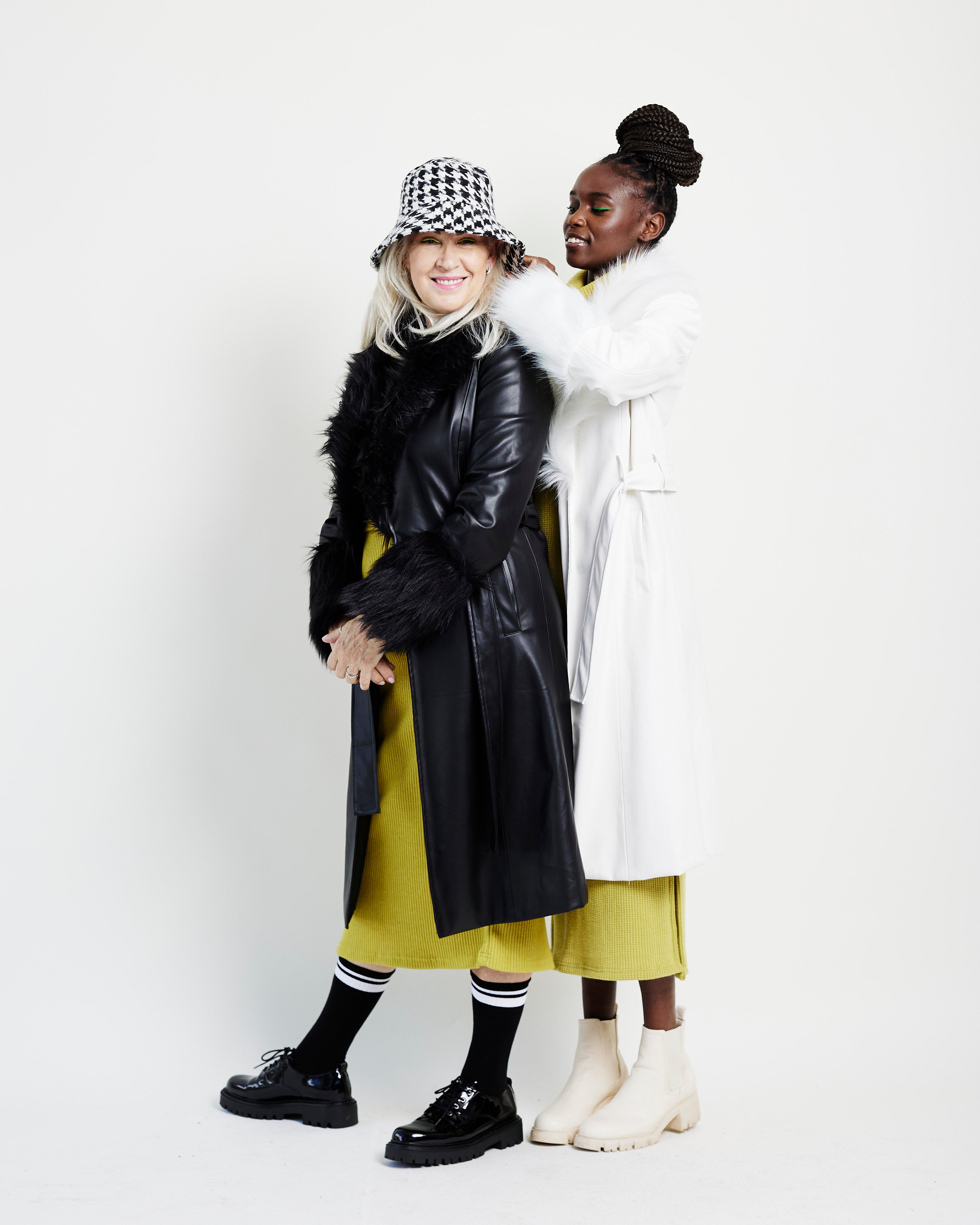 Me and B. Jacket. Coat. Women. Fur coat. White fur coat. Leather jacket. White leather jacket. White leather jacket with fur. White winter coat. Local fashion South Africa.