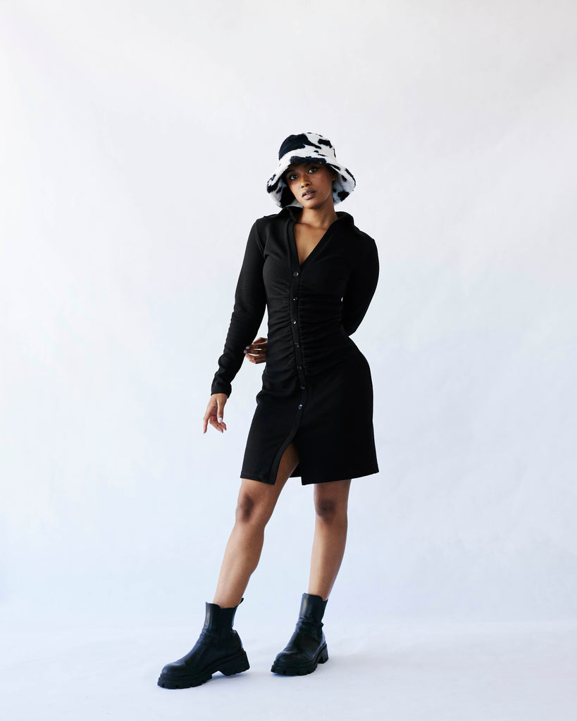 The Petra Gauged Bodycon Dress in Black - Me&B