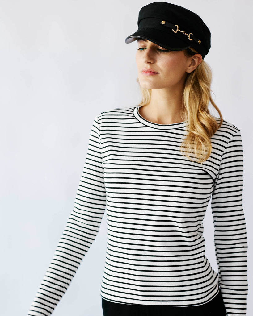 The Ribbed Knit Long Sleeve Basic in White Stripe - Me&B