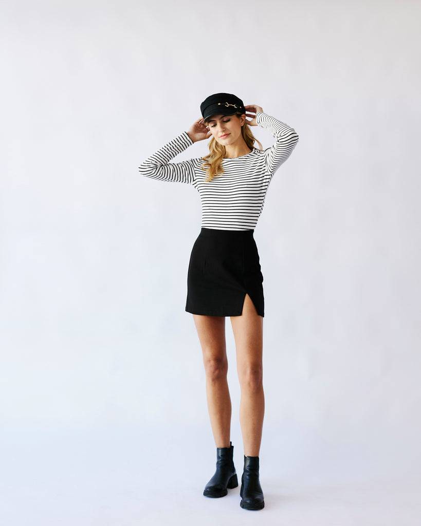 The Ribbed Knit Long Sleeve Basic in White Stripe - Me&B