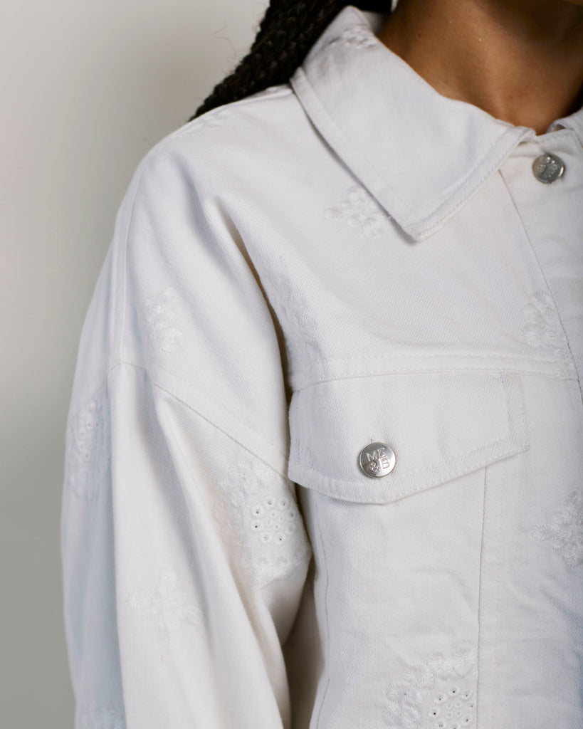 Me and B. Jackets. Women. White denim jacket. Embodied white jacket. Locally made. South Africa.